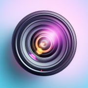 top view on photo camera lens bright studio background Generative AI