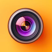 top view on photo camera lens bright studio background Generative AI